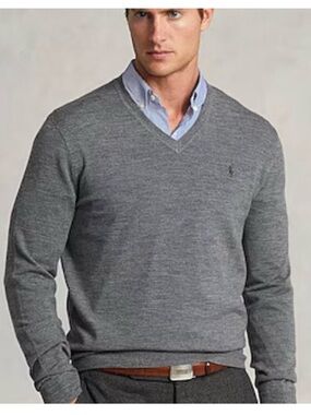 Polo Ralph Lauren Pima Cotton V-Neck Pullover Sweater, Light Grey